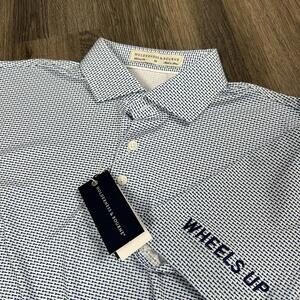 NWT Holderness & Bourne GOLF Polo Shirt Mens Medium The Duncan Blue Geometric
